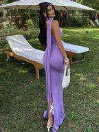 One Shoulder Ruched Bodycon Long Sash Drape Maxi Gown
