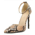 Snake Print Pointed Toe Stripper Heels Women Pumps Sandals