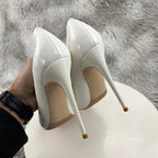 White Patent Slip On High Heels for Women