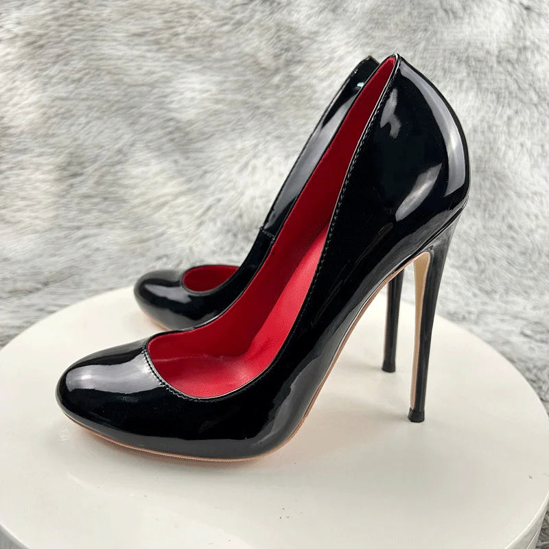 Nude and Black Patent Leather Stiletto Pumps for Women