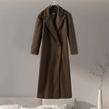 Casual Brown Wool Long Coats for Women Loose Turn Down Collar Double Breasted Female Overcoat Autumn Winter Street Lady Outwear
