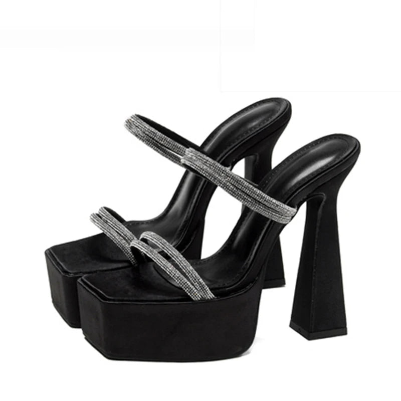 Summer Glitter Rhinestones High Heels Platform Slipper Sandal Fashion for Ladies