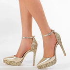 Sequin Cloth Pointed Toe Women Pumps Stiletto High Heels
