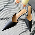 Blue Leather Slip-On Pumps for Women - Fashionable and Cozy Sandal Shoes