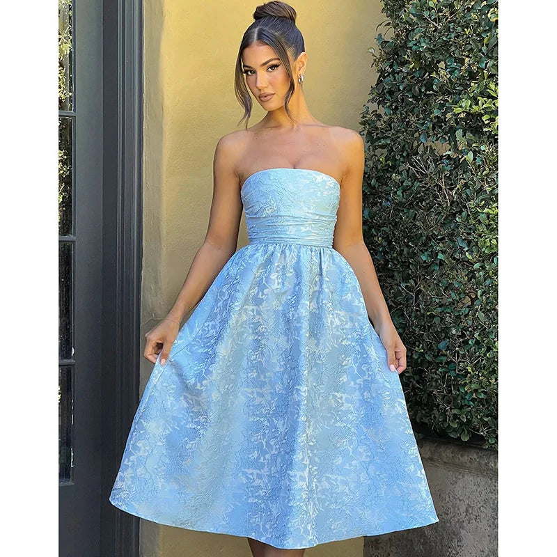 Off Shoulder Oversized Bow Jacquard Fit and Flare Mini Dress