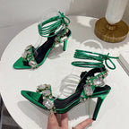 Crystal Diamond Pointed Toe Strappy Heels Women 8.5CM Sandals