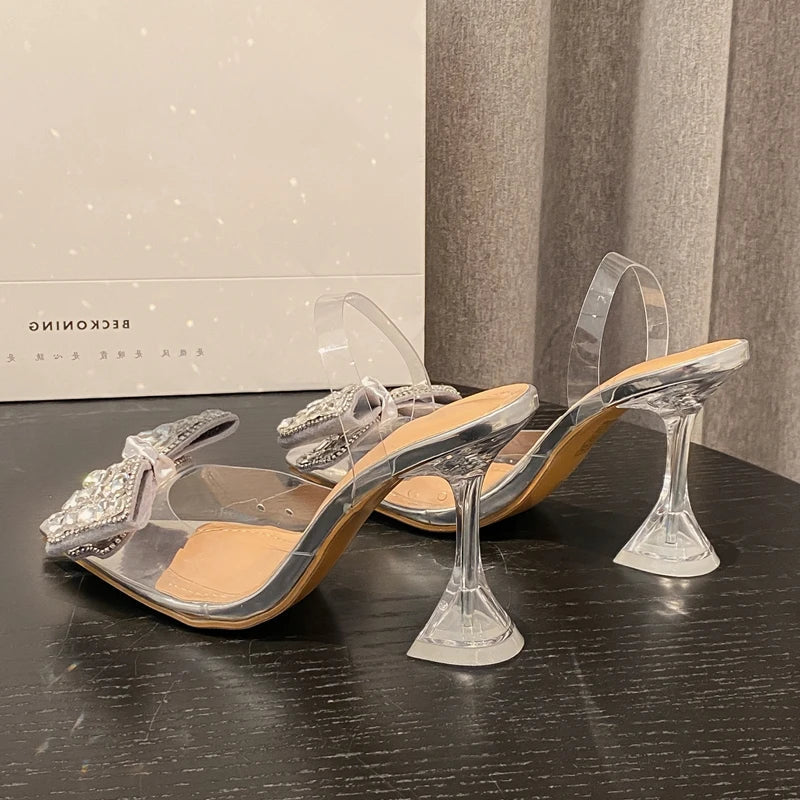 Spring Butterfly-knot Crystal Designer Pumps Women Transparent High Heels