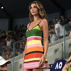 Multicolor Horizontal Stripe Spaghetti Strap V-Neck Mini Dress