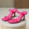 Hollow Out Narrow Band Women Slipper with Square Toe and Thin Heels