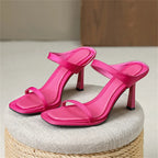 Hollow Out Narrow Band Women Slipper with Square Toe and Thin Heels