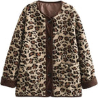 New Women's Leopard Fuzzy Fleece Jacket Long Sleeve Open Front Coats Lightweight Casual Outerwear with Pocket Thermal Top Jacket