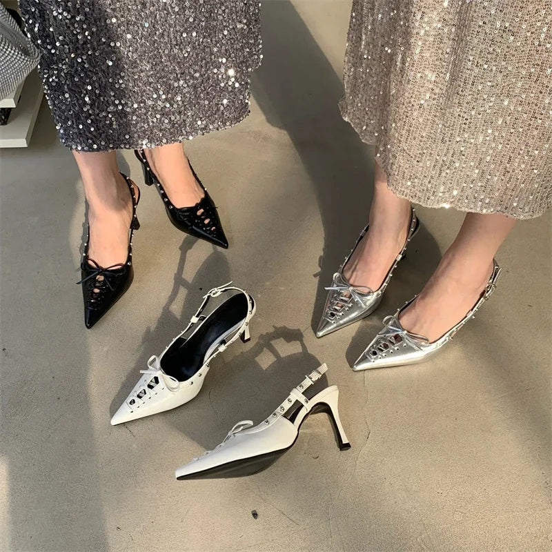 Rivets Buckle Strap Women Pumps with Thin Heels for Party or Stripping