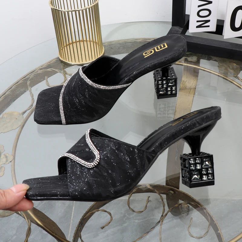 Luxury gold high-heeled slippers with special shape for fall