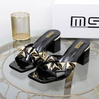 Metal decorative willow nails open toe sandals with 7CM thick heels