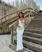 Spaghetti Strap 3D Floral Applique Knit Maxi Dress