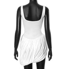 Solid Slim Fit Mesh Spliced Bubble Dress Fashion Suspender Sexy Low Cut Sleeveless Backless Split Wrapped Hp Vestido
