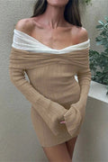 Off-Shoulder Long Sleeve Slim Fit Mini Dress