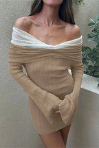 Off-Shoulder Long Sleeve Slim Fit Mini Dress