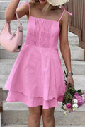 Lace Up Backless A-Line Patchwork Mini Dress with Square Collar
