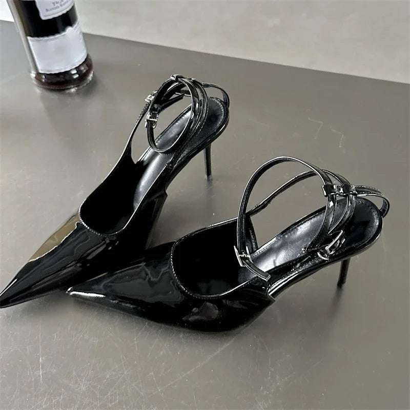 Spring Pointed Toe Women Pumps with Ankle Buckle Strap Stiletto Heels