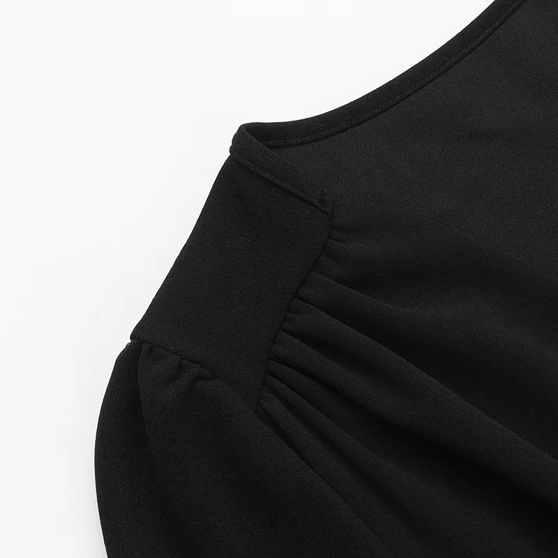 Sexy Low Cut Long Sleeve Pleated Mini Dress Women Elegant Wrap Waist Slim Party Vestido Spring Fall Harajuku Y2K Clothes