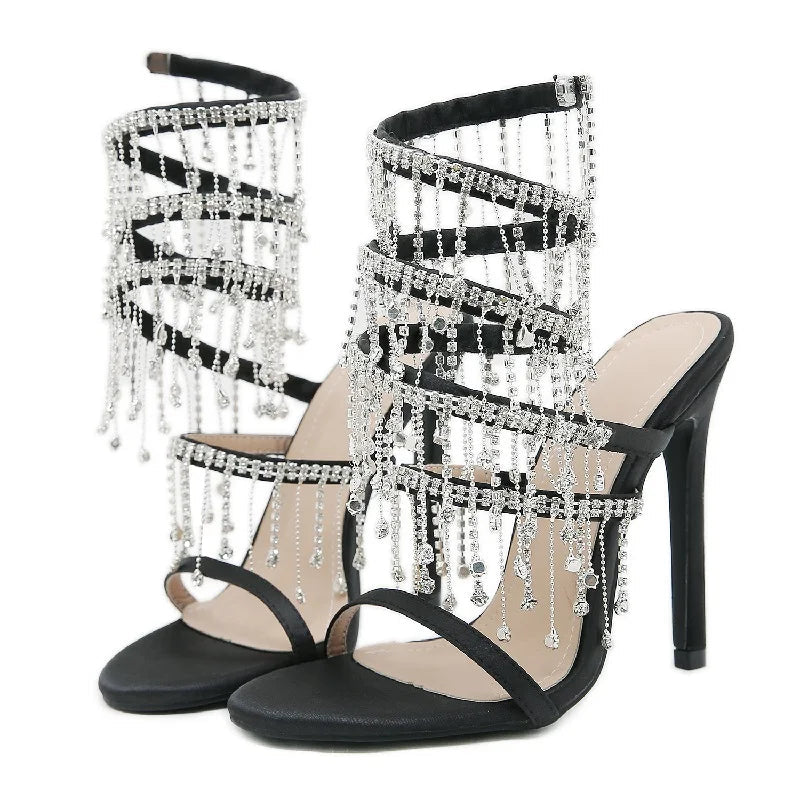 Rhinestone Golden Crystal Sandals for Women's Summer Fashion
