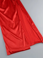 Red Satin Gown Dress with One Shoulder and Sequin/Rhinestone Details