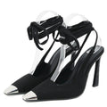 Metal Small Square Toe High Heels Female Slingback Sandals