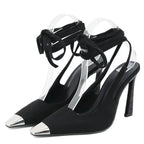 Metal Small Square Toe High Heels Female Slingback Sandals