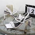 Plus Size Women's Summer Sandals with Thick Square Heel and Elastic Band