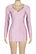 Deep V-Neck Long Sleeve Mini Dress