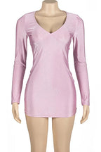 Deep V-Neck Long Sleeve Mini Dress