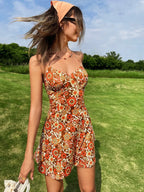 Floral Print Halter Neck Bodycon Mini Dress
