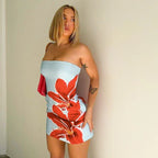 Floral Lily Print Strapless Tube Bodycon Mini Dress