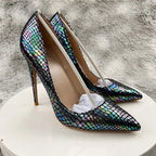 Shiny Laser Crocodile Pointy Toe High Heel Shoes