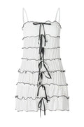 Pleated Mini Dress with Spaghetti Straps and See-Through Detail