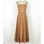 Cold Shoulder Frayed Strap Textured Pleated Corset Bodice Maxi Dress