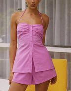 The Lorient Set — Ruched Halter Top & Mini Shorts