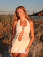 Tie-Back Patchwork Mesh Tank Sheer Top