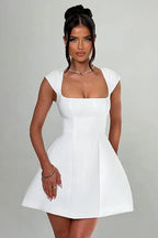 A-Line Mini Dress with Square Collar and Short Sleeves