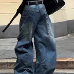 Fashionable High Street Straight Loose Jeans Simple Pocket Loose Wide-leg Jeans Harajuku Style Hip Hop Y2k Pants Baggy Pants