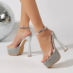 Gold Silver Open Toe Transparent Sandals for Women