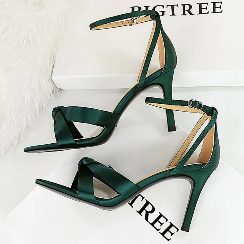 Summer Stilettos Heels 11 Cm Sandals Satins Ladies Shoes Women