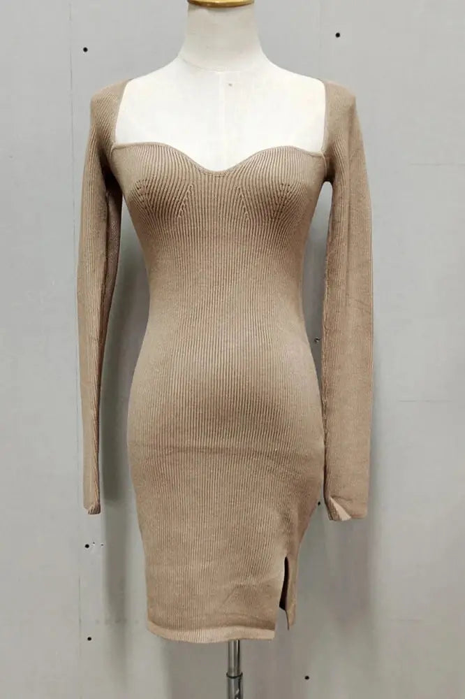 Knit Bodycon V-Neck Mini Dress