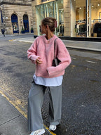 Casual Oversize Pink Women's Cashmere Base Sweater Fashion Long Sleeve Solid Round Collar Pullover New Lady High Streetwear