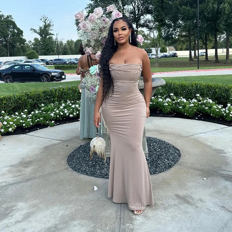 Ruched Cowl Neck Spaghetti Strap Mermaid Maxi Gown