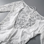 Long Sleeve Streetwear White Lace Dress For Women Slash Neck Outfits See Through Fashions Vestidos Elegantes Para Mujer Ruffles