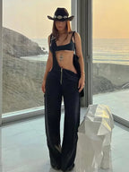 Fashion Denim Jumpsuit for Women Y2K Sleeveless Adjustable Straps Overalls Vintage Female Slant Pockets Jeans Streetwear