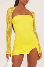 Lace Strapless Long Sleeve 2 Piece Mini Dress