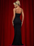 Floral Lace Sweetheart Bustier Spaghetti Strap Mermaid Maxi Gown